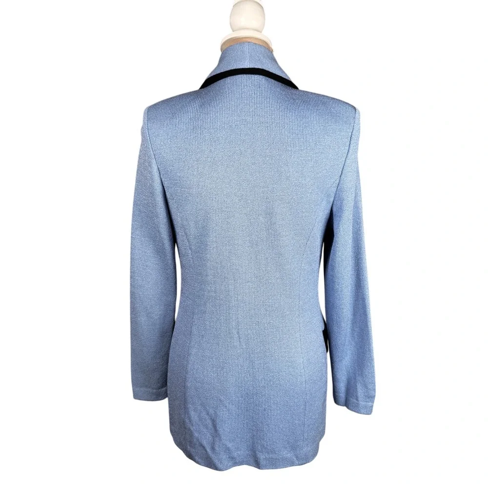 St. John Collection Knit Blazer‎ Women 4 Blue Black Trim Santana Longline Jacket